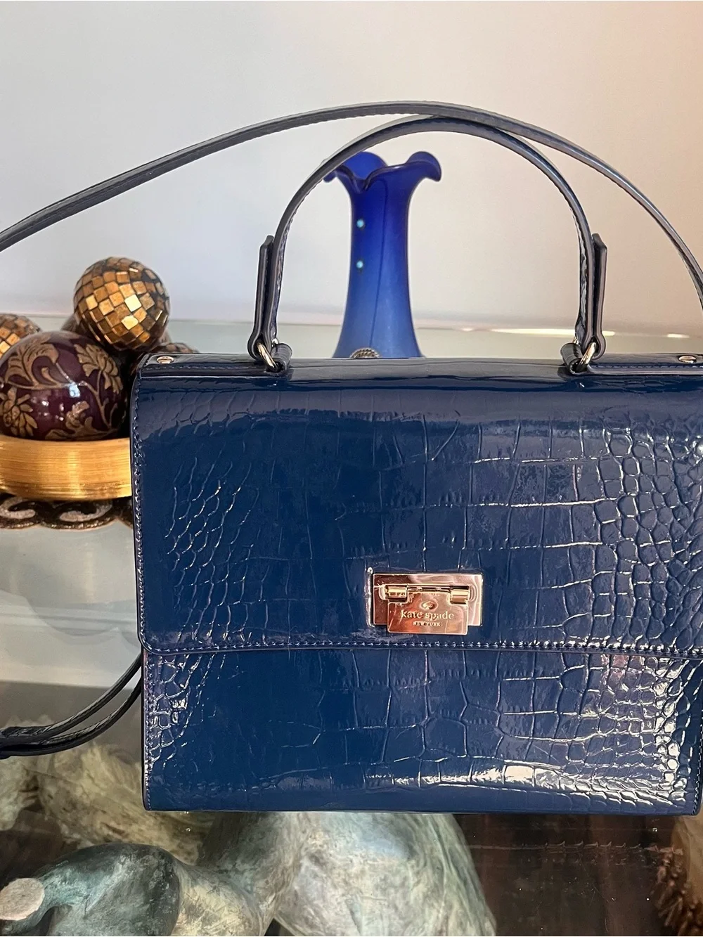 Immaculate Kate Spade Knightsbridge Doris Blue Croc-Embossed Satchel like new